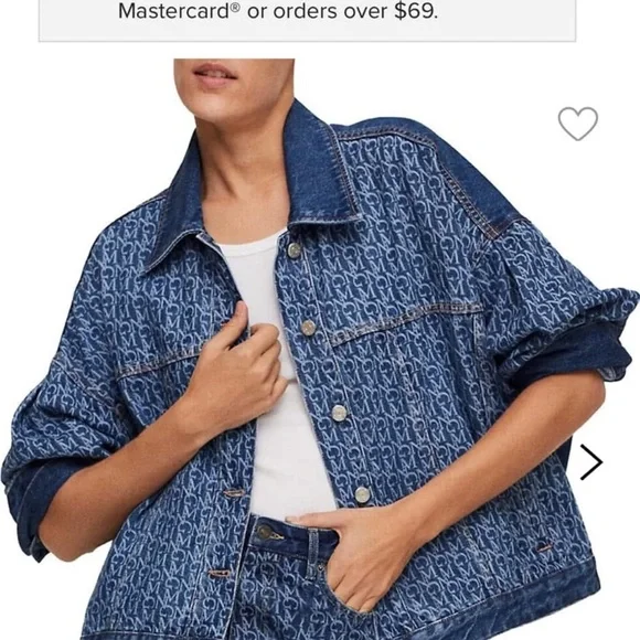 Monogram-Pattern Blue Denim Jacket From Mango - Picture 4 of 7